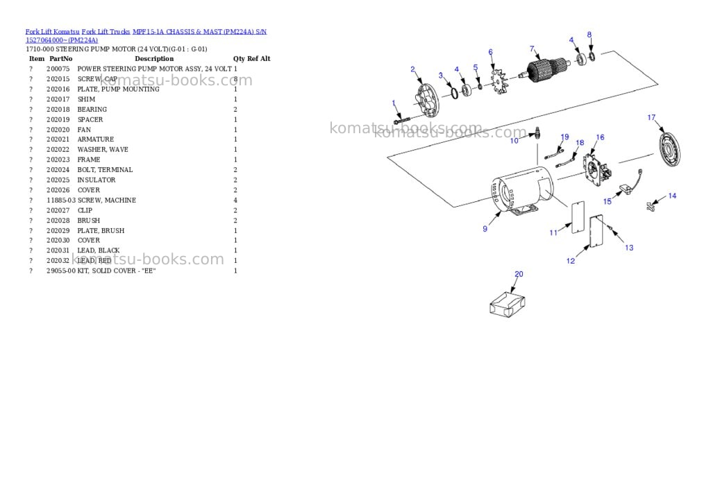 Komatsu MPF15-1A CHASSIS & MAST (PM224A) S/N 1527064000~ Parts catalog cover Page 2