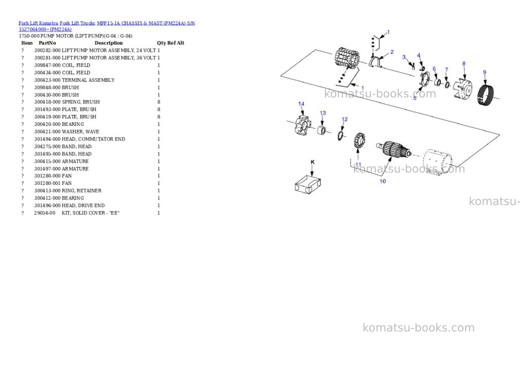 Komatsu MPF15-1A CHASSIS & MAST (PM224A) S/N 1527064000~ Parts catalog cover Page 5