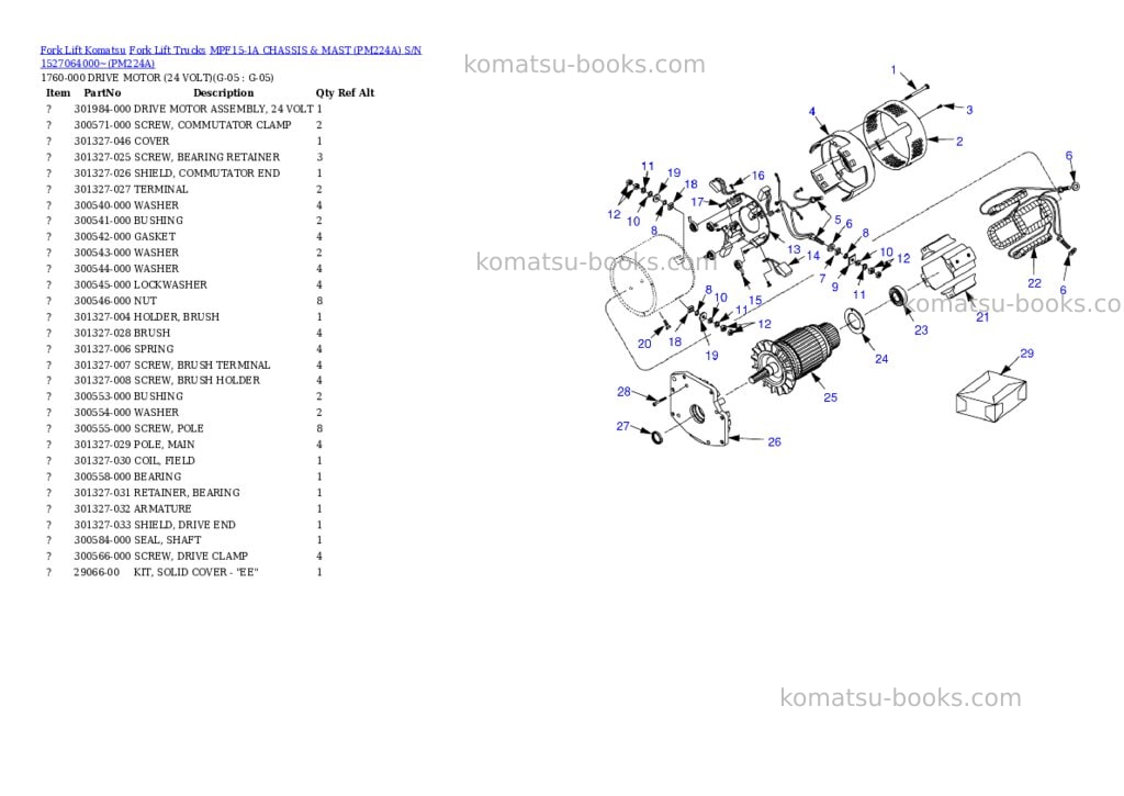 Komatsu MPF15-1A CHASSIS & MAST (PM224A) S/N 1527064000~ Parts catalog cover Page 6