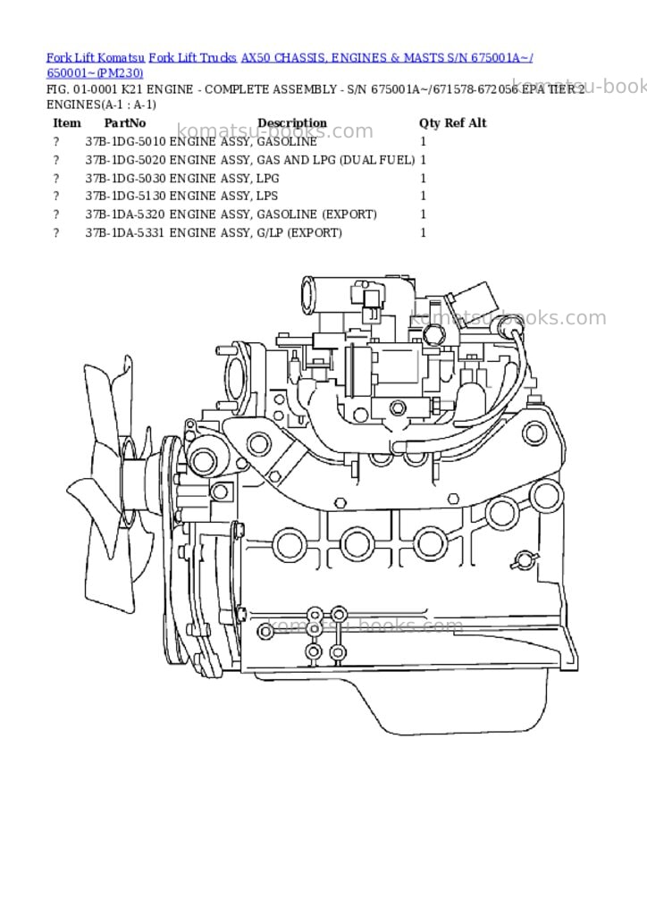 Komatsu ax50 chassis, engines & masts s/n 675001a~/ 650001~ Parts catalog cover