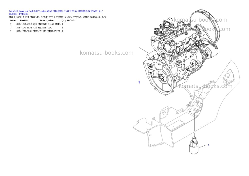 Komatsu ax50 chassis, engines & masts s/n 675001a~/ 650001~ Parts catalog cover Page 2