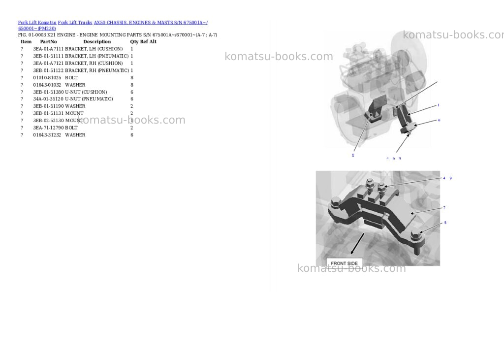 Komatsu ax50 chassis, engines & masts s/n 675001a~/ 650001~ Parts catalog cover Page 4