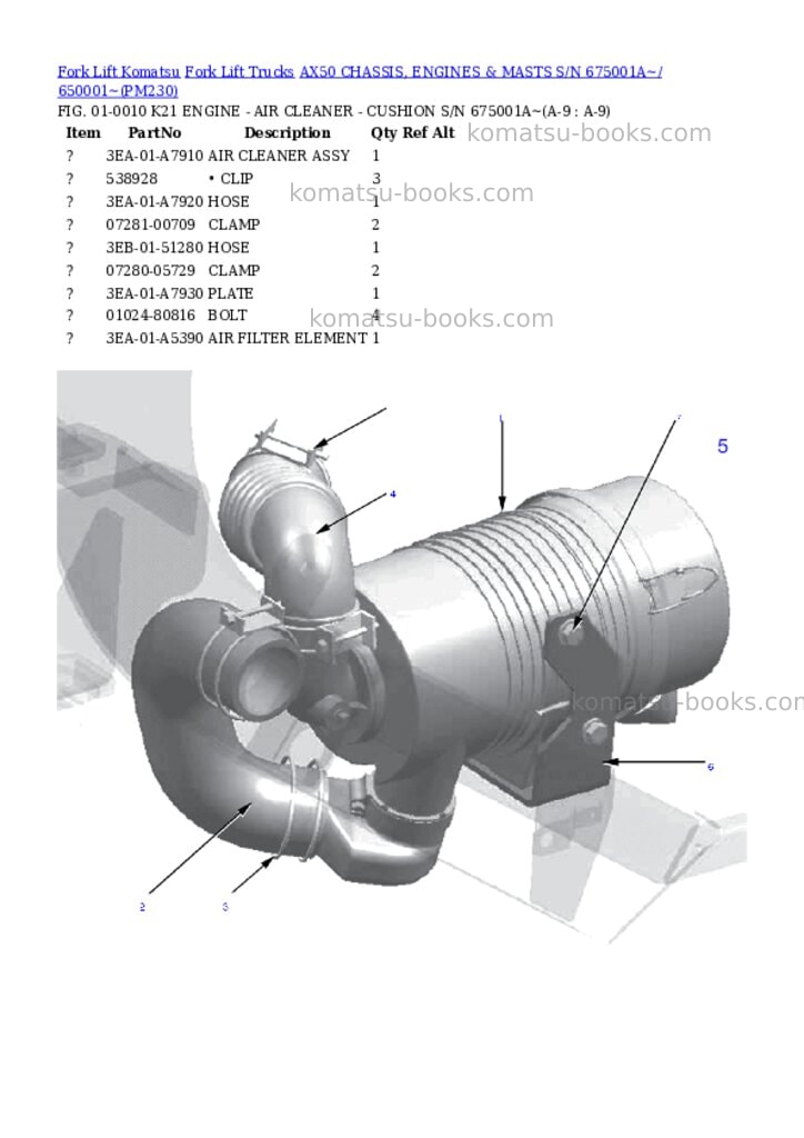 Komatsu ax50 chassis, engines & masts s/n 675001a~/ 650001~ Parts catalog cover Page 5