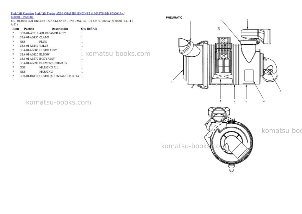 Komatsu ax50 chassis, engines & masts s/n 675001a~/ 650001~ Parts catalog cover Page 6