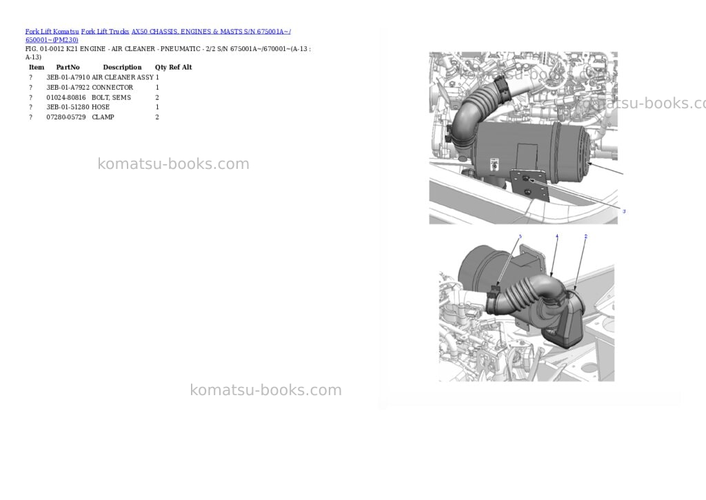 Komatsu ax50 chassis, engines & masts s/n 675001a~/ 650001~ Parts catalog cover Page 7