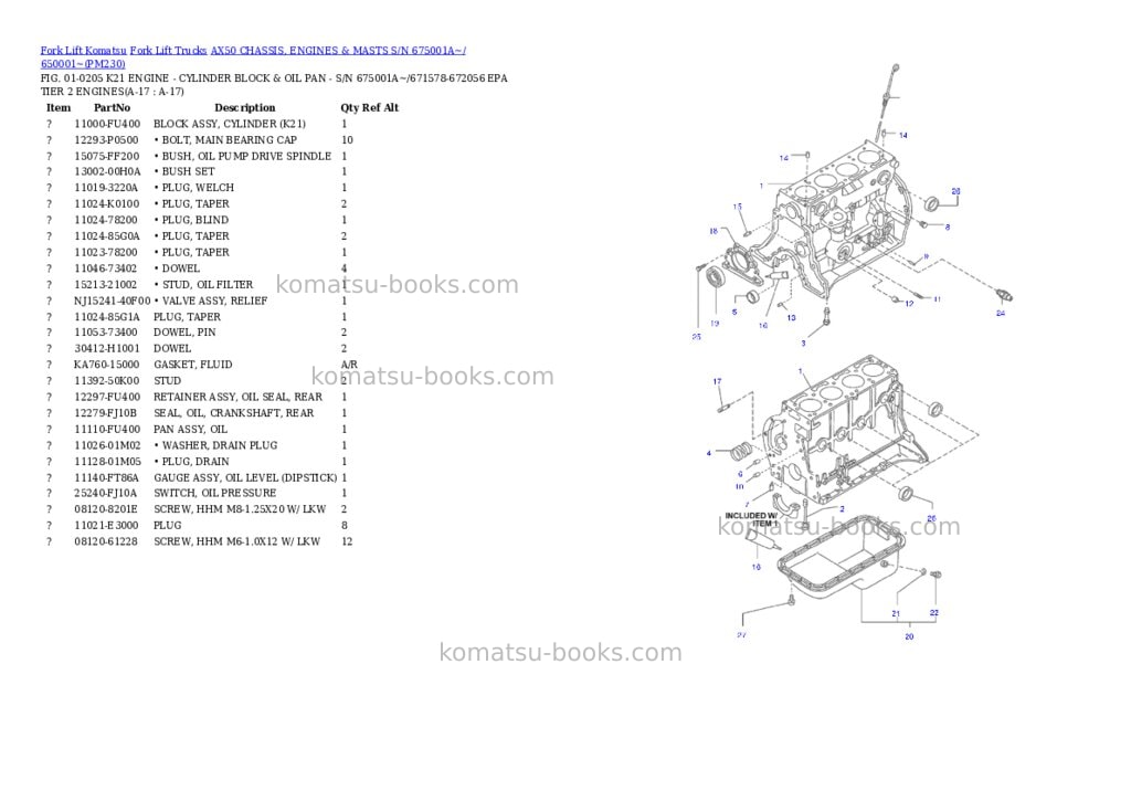 Komatsu ax50 chassis, engines & masts s/n 675001a~/ 650001~ Parts catalog cover Page 9