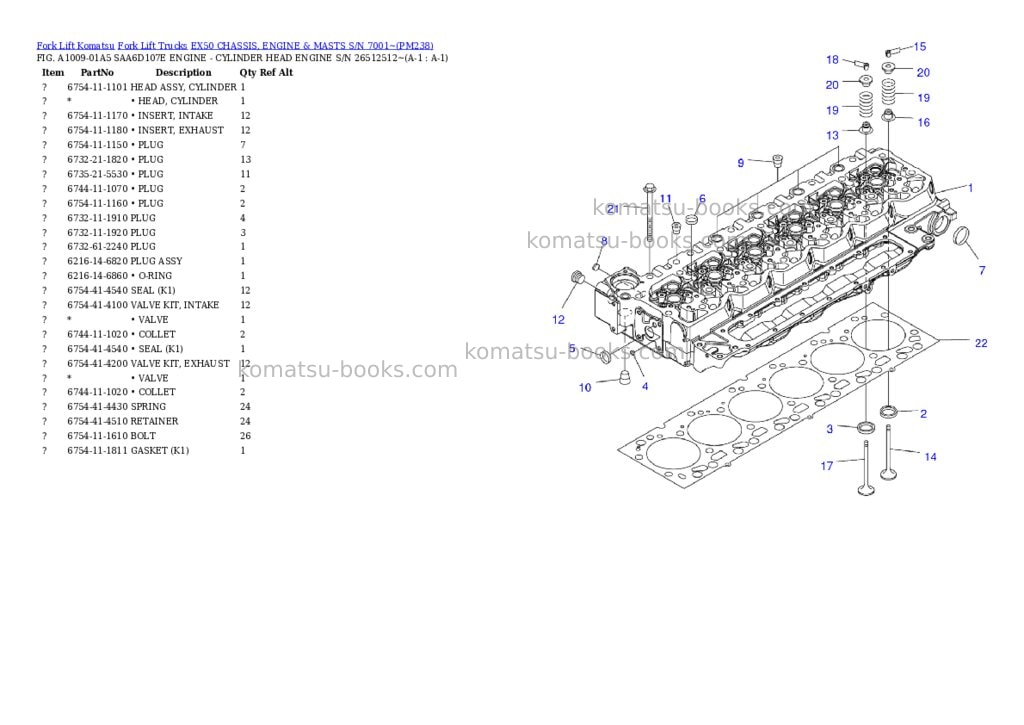 Komatsu ex50 chassis, engine & masts s/n 7001~ Parts catalog cover