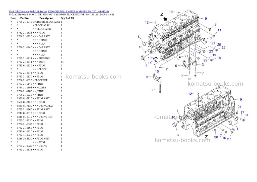 Komatsu ex50 chassis, engine & masts s/n 7001~ Parts catalog cover Page 3