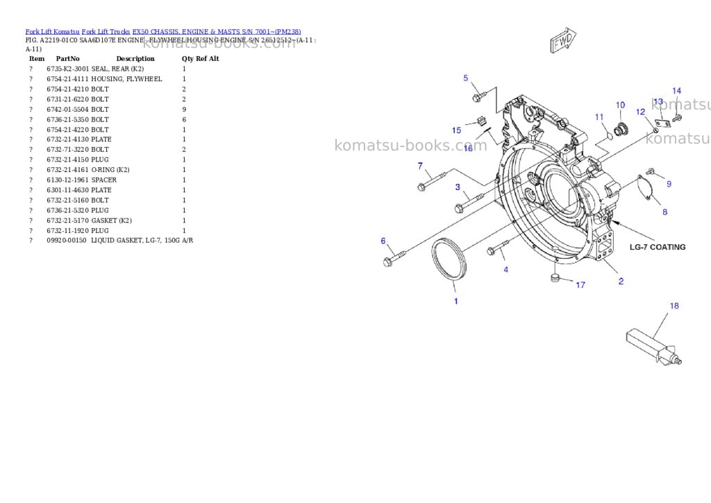 Komatsu ex50 chassis, engine & masts s/n 7001~ Parts catalog cover Page 6