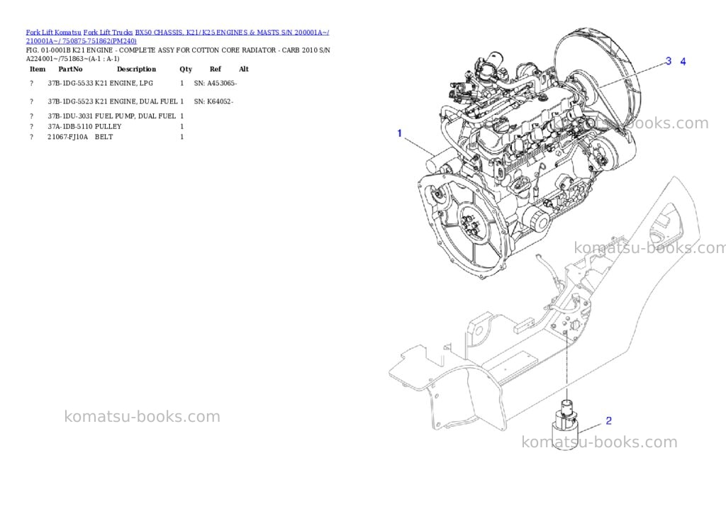 Komatsu bx50 chassis, k21/ k25 engines & masts s/n 200001a~/ 210001a~/ 750875-751862 Parts catalog cover Komatsu bx50 chassis, k21/ k25 engines & masts s/n 200001a~/ 210001a~/ 750875-751862 Parts catalog cover