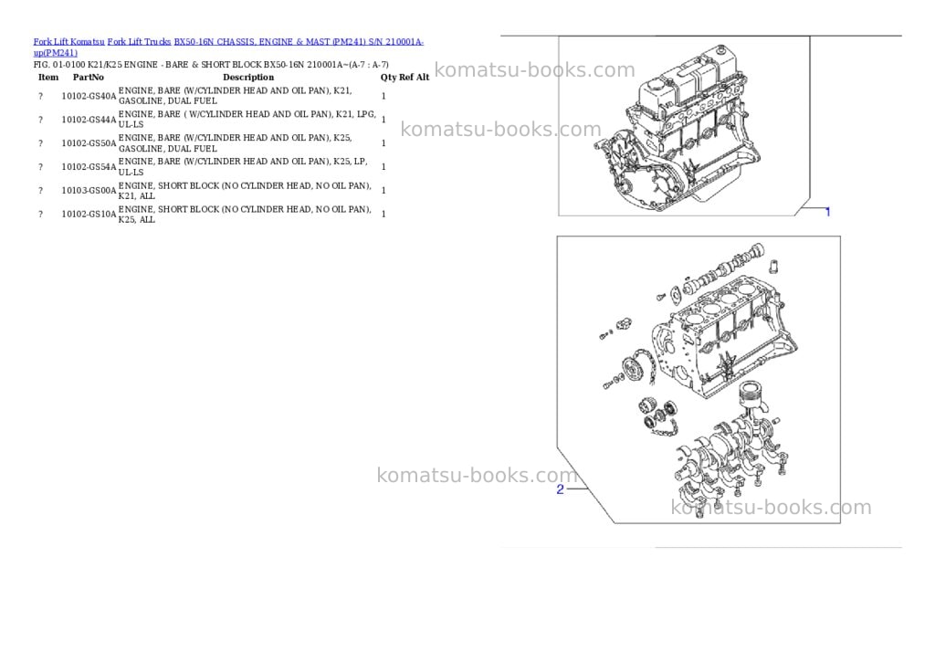 Komatsu BX50-16N CHASSIS, ENGINE & MAST (PM241) S/N 210001A-up Parts catalog cover Page 2