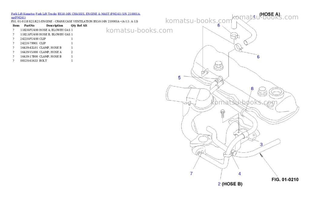 Komatsu BX50-16N CHASSIS, ENGINE & MAST (PM241) S/N 210001A-up Parts catalog cover Page 5