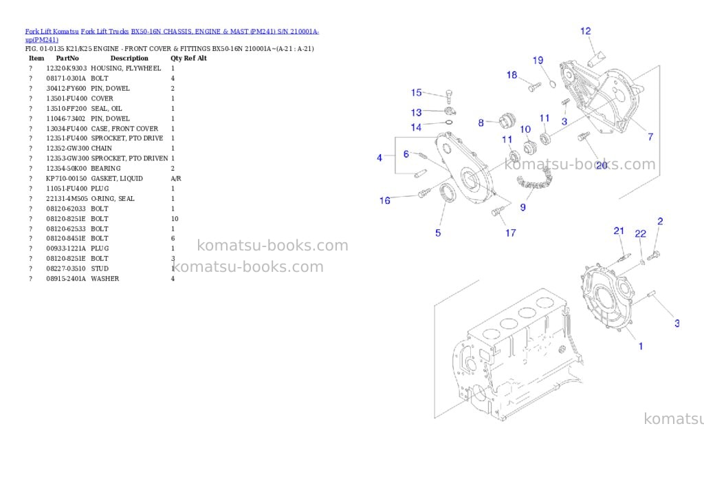 Komatsu BX50-16N CHASSIS, ENGINE & MAST (PM241) S/N 210001A-up Parts catalog cover Page 8