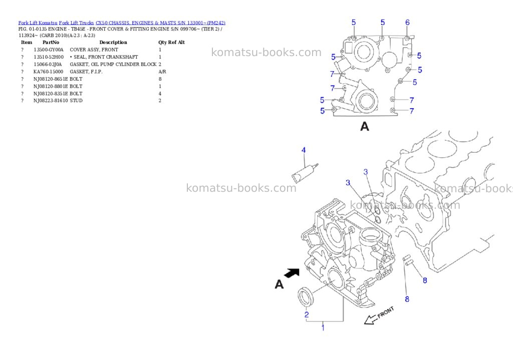 Komatsu cx50 chassis, engines & masts s/n 133001~ Parts catalog cover Page 10 Komatsu cx50 chassis, engines & masts s/n 133001~ Parts catalog cover Page 10
