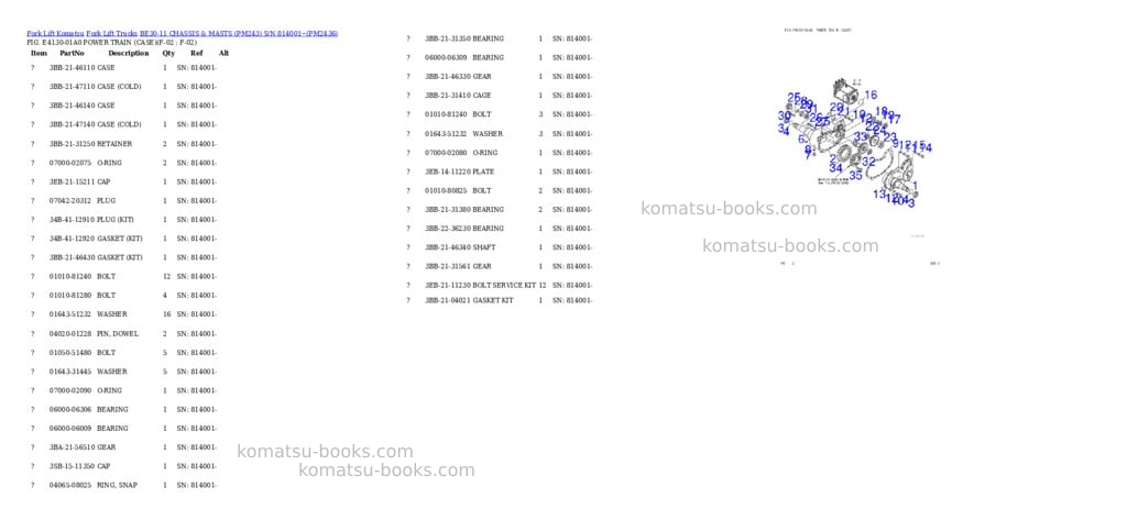 Komatsu BE30-11 CHASSIS & MASTS (PM243) S/N 814001~ Parts catalog cover Page 2 Komatsu BE30-11 CHASSIS & MASTS (PM243) S/N 814001~ Parts catalog cover Page 2