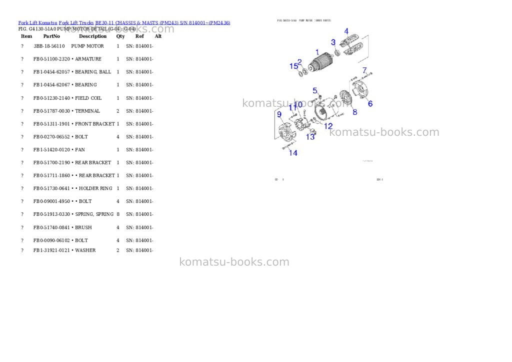 Komatsu BE30-11 CHASSIS & MASTS (PM243) S/N 814001~ Parts catalog cover Page 6 Komatsu BE30-11 CHASSIS & MASTS (PM243) S/N 814001~ Parts catalog cover Page 6