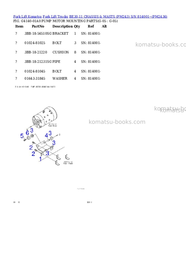 Komatsu BE30-11 CHASSIS & MASTS (PM243) S/N 814001~ Parts catalog cover Page 7 Komatsu BE30-11 CHASSIS & MASTS (PM243) S/N 814001~ Parts catalog cover Page 7
