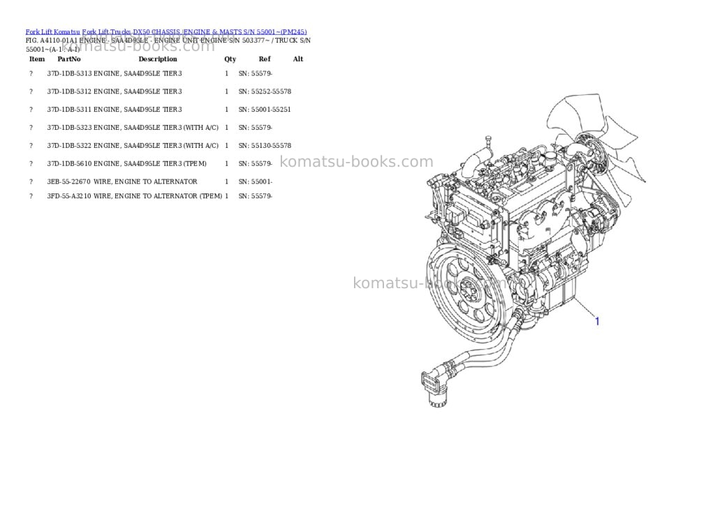 Komatsu dx50 chassis, engine & masts s/n 55001~ Parts catalog cover
