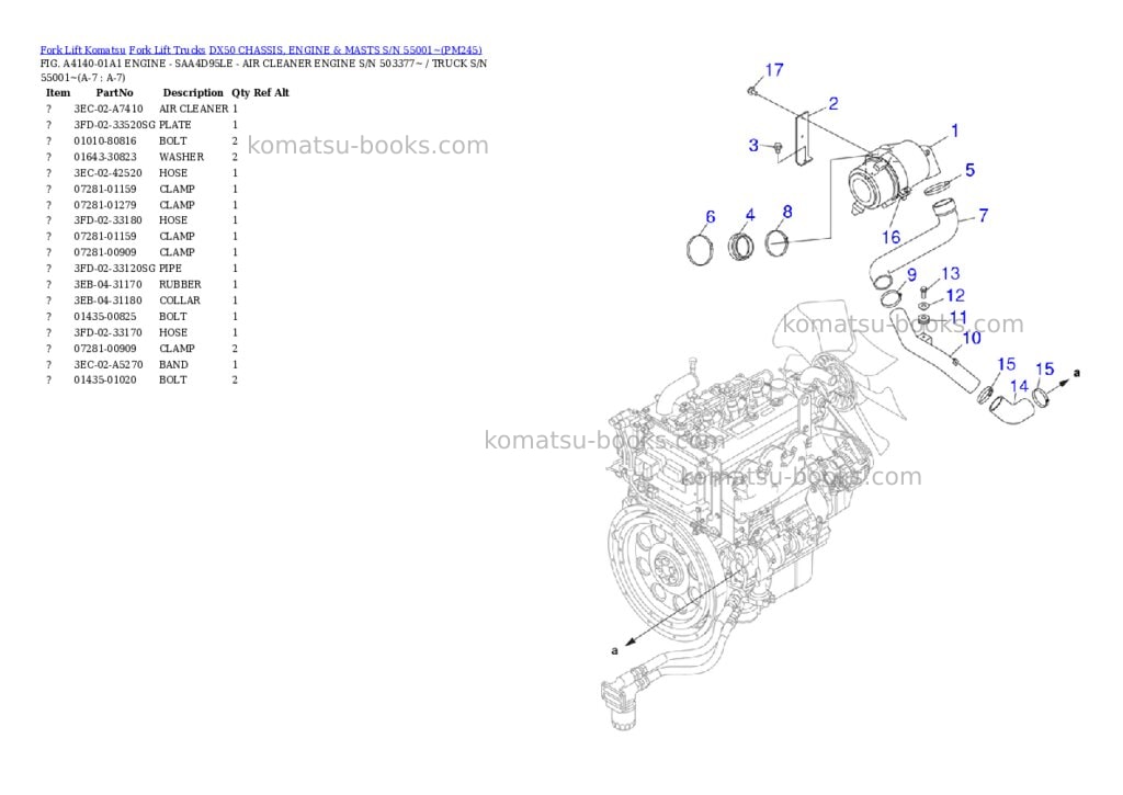 Komatsu dx50 chassis, engine & masts s/n 55001~ Parts catalog cover Page 4