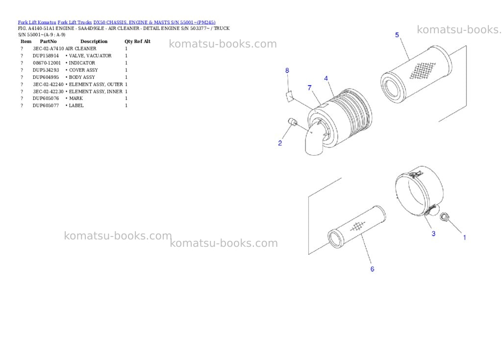 Komatsu dx50 chassis, engine & masts s/n 55001~ Parts catalog cover Page 5