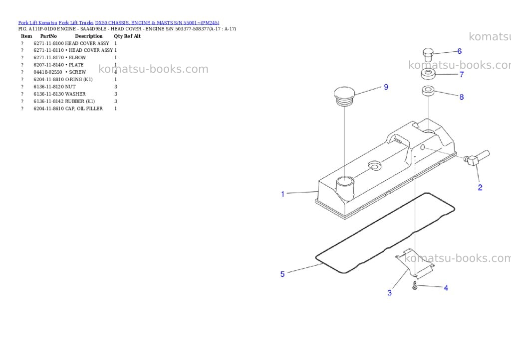 Komatsu dx50 chassis, engine & masts s/n 55001~ Parts catalog cover Page 9