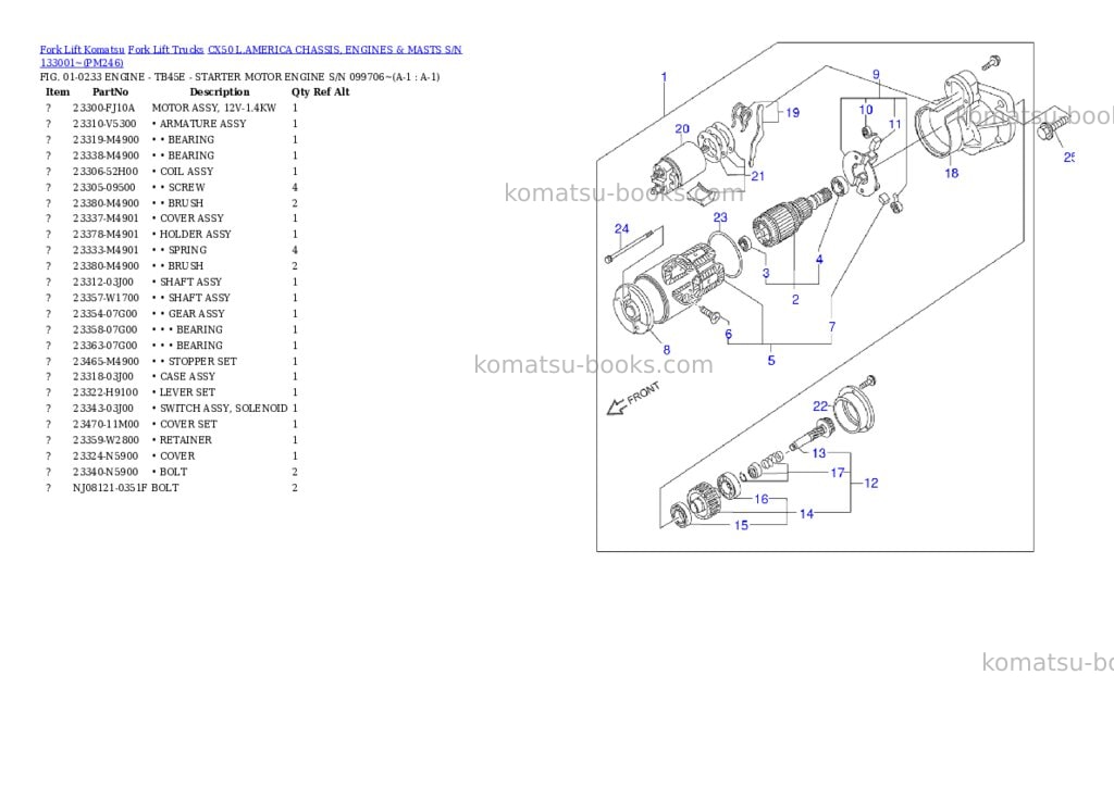 Komatsu cx50 l.america chassis, engines & masts s/n 133001~ Parts catalog cover Komatsu cx50 l.america chassis, engines & masts s/n 133001~ Parts catalog cover
