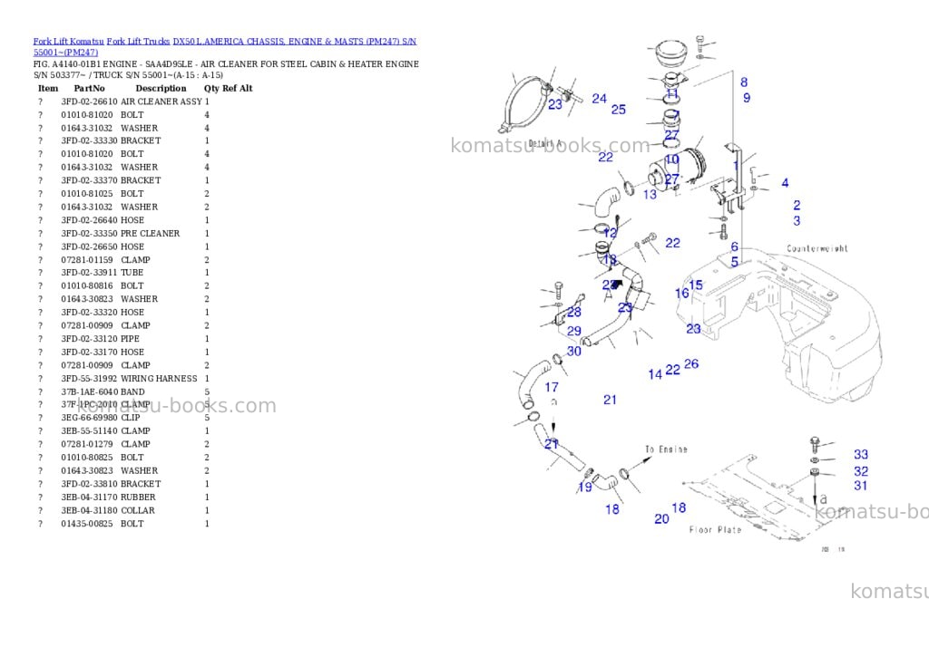 Komatsu DX50 L.AMERICA CHASSIS, ENGINE & MASTS (PM247) S/N 55001~ Parts catalog cover Komatsu DX50 L.AMERICA CHASSIS, ENGINE & MASTS (PM247) S/N 55001~ Parts catalog cover
