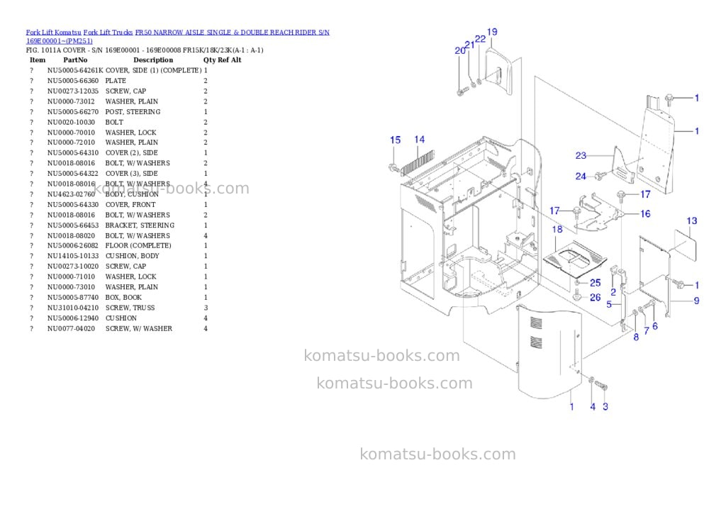 Komatsu fr50 narrow aisle single & double reach rider s/n 169e00001~ Parts catalog cover Komatsu fr50 narrow aisle single & double reach rider s/n 169e00001~ Parts catalog cover