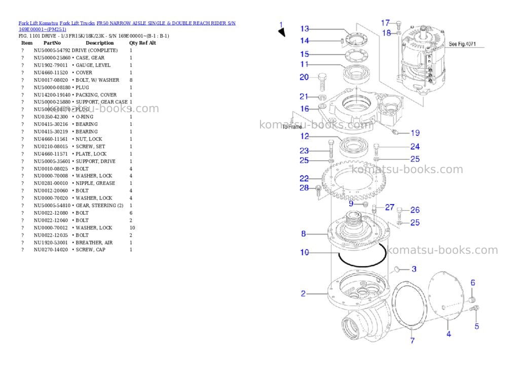Komatsu fr50 narrow aisle single & double reach rider s/n 169e00001~ Parts catalog cover Page 10 Komatsu fr50 narrow aisle single & double reach rider s/n 169e00001~ Parts catalog cover Page 10