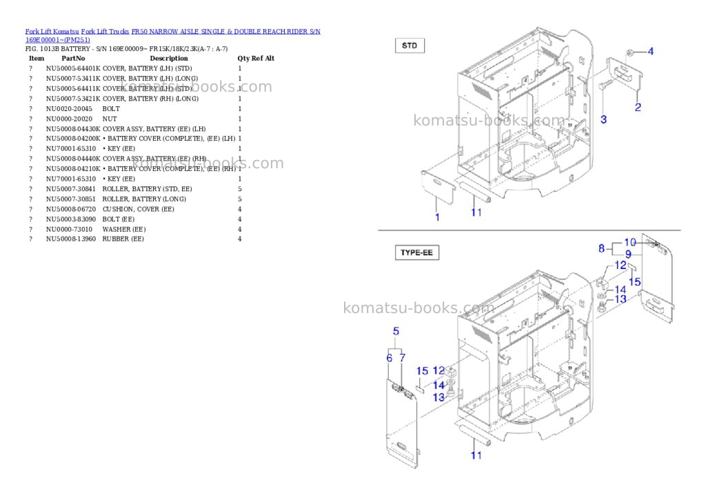 Komatsu fr50 narrow aisle single & double reach rider s/n 169e00001~ Parts catalog cover Page 4 Komatsu fr50 narrow aisle single & double reach rider s/n 169e00001~ Parts catalog cover Page 4