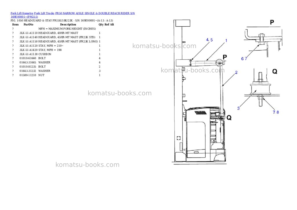 Komatsu fr50 narrow aisle single & double reach rider s/n 169e00001~ Parts catalog cover Page 7 Komatsu fr50 narrow aisle single & double reach rider s/n 169e00001~ Parts catalog cover Page 7