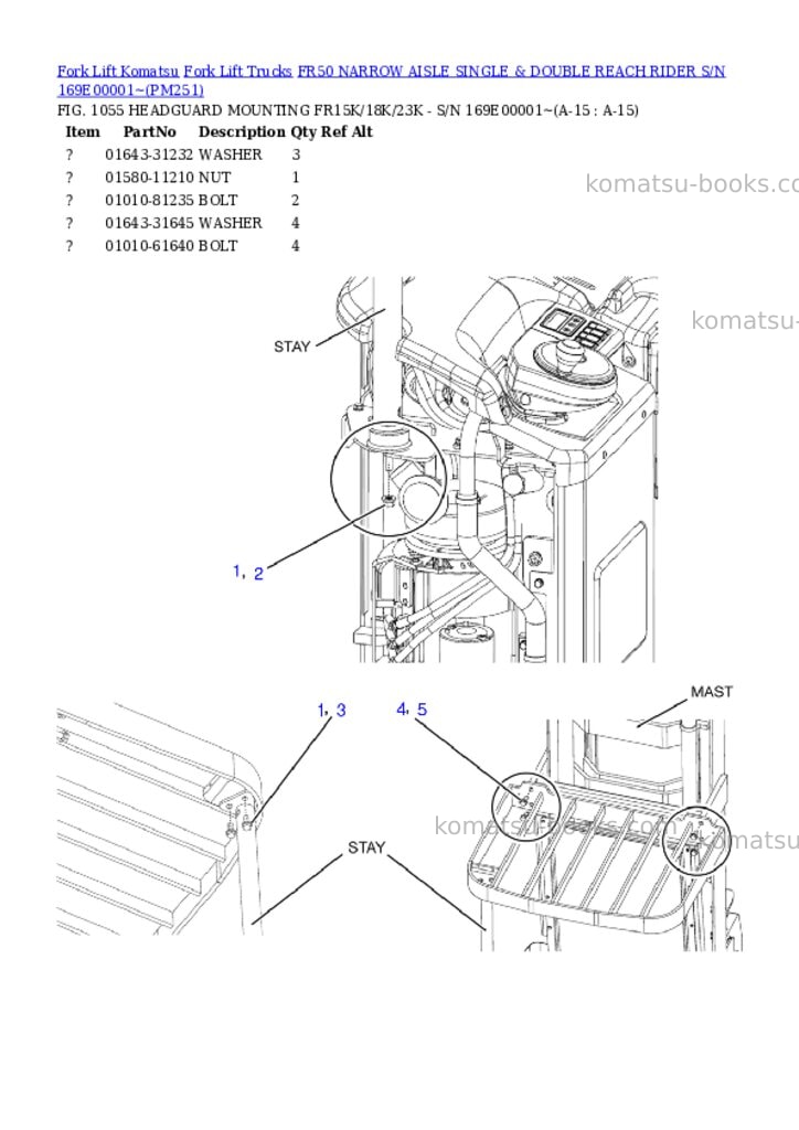 Komatsu fr50 narrow aisle single & double reach rider s/n 169e00001~ Parts catalog cover Page 8 Komatsu fr50 narrow aisle single & double reach rider s/n 169e00001~ Parts catalog cover Page 8