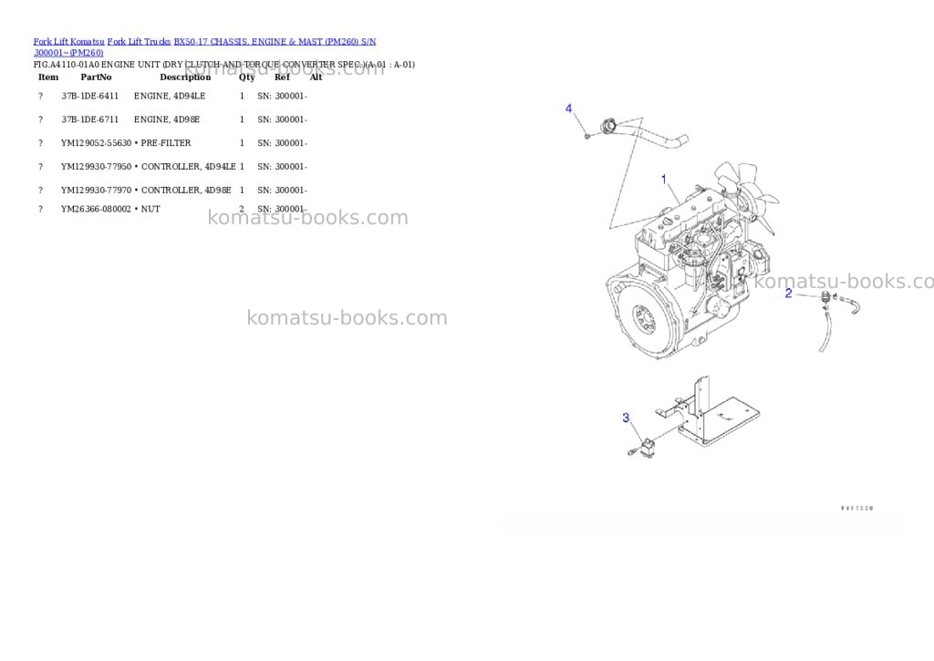 Komatsu BX50-17 CHASSIS, ENGINE & MAST (PM260) S/N 300001~ Parts catalog cover