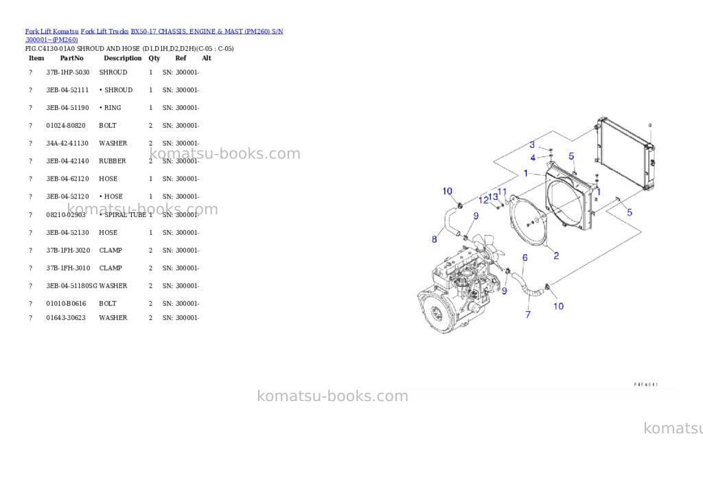 Komatsu BX50-17 CHASSIS, ENGINE & MAST (PM260) S/N 300001~ Parts catalog cover Page 10