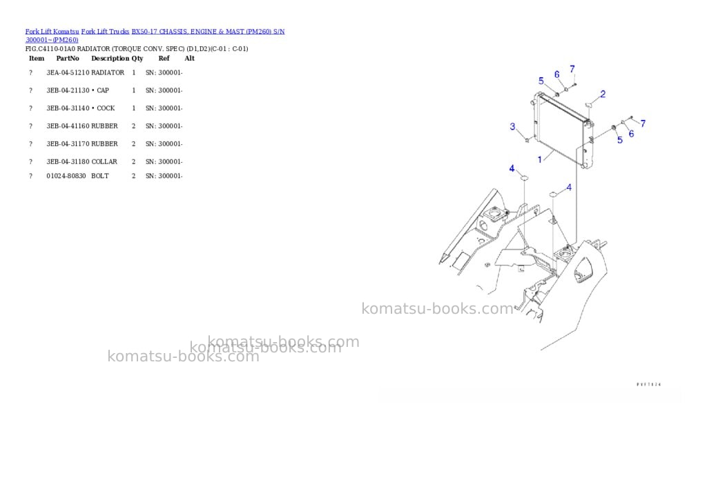 Komatsu BX50-17 CHASSIS, ENGINE & MAST (PM260) S/N 300001~ Parts catalog cover Page 6