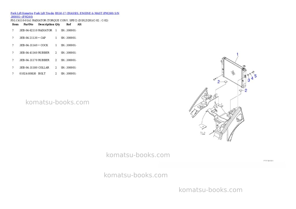 Komatsu BX50-17 CHASSIS, ENGINE & MAST (PM260) S/N 300001~ Parts catalog cover Page 7