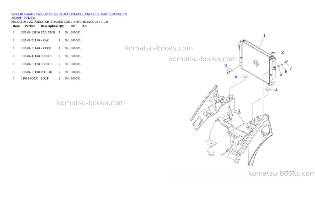 Komatsu BX50-17 CHASSIS, ENGINE & MAST (PM260) S/N 300001~ Parts catalog cover Page 8