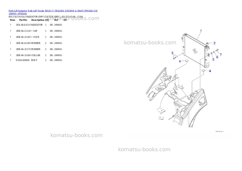 Komatsu BX50-17 CHASSIS, ENGINE & MAST (PM260) S/N 300001~ Parts catalog cover Page 9