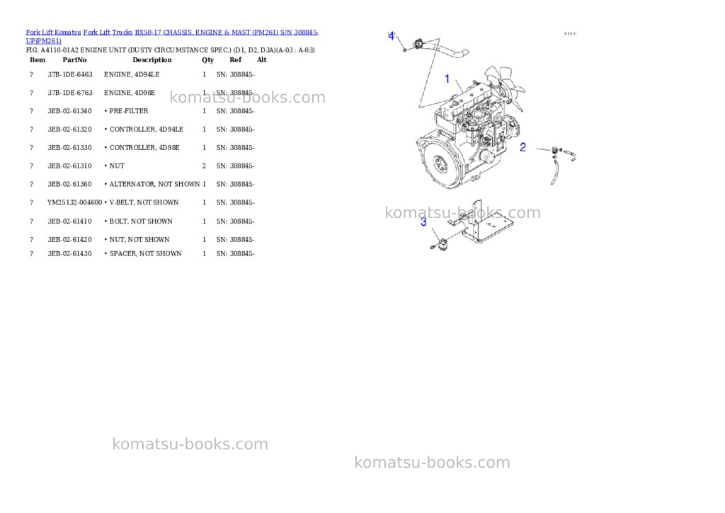 Komatsu BX50-17 CHASSIS, ENGINE & MAST (PM261) S/N 308845-UP Parts catalog cover Page 3 Komatsu BX50-17 CHASSIS, ENGINE & MAST (PM261) S/N 308845-UP Parts catalog cover Page 3