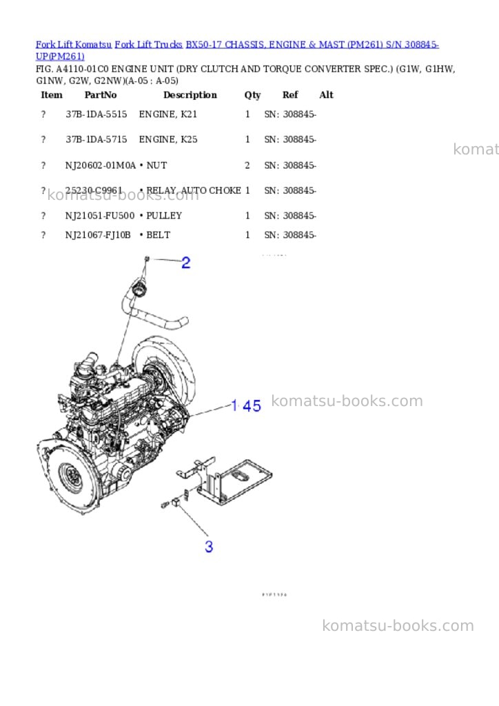 Komatsu BX50-17 CHASSIS, ENGINE & MAST (PM261) S/N 308845-UP Parts catalog cover Page 5 Komatsu BX50-17 CHASSIS, ENGINE & MAST (PM261) S/N 308845-UP Parts catalog cover Page 5