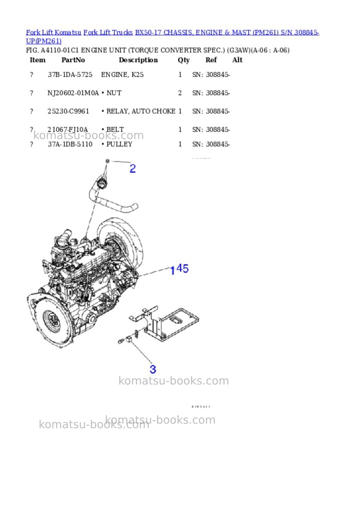 Komatsu BX50-17 CHASSIS, ENGINE & MAST (PM261) S/N 308845-UP Parts catalog cover Page 6 Komatsu BX50-17 CHASSIS, ENGINE & MAST (PM261) S/N 308845-UP Parts catalog cover Page 6
