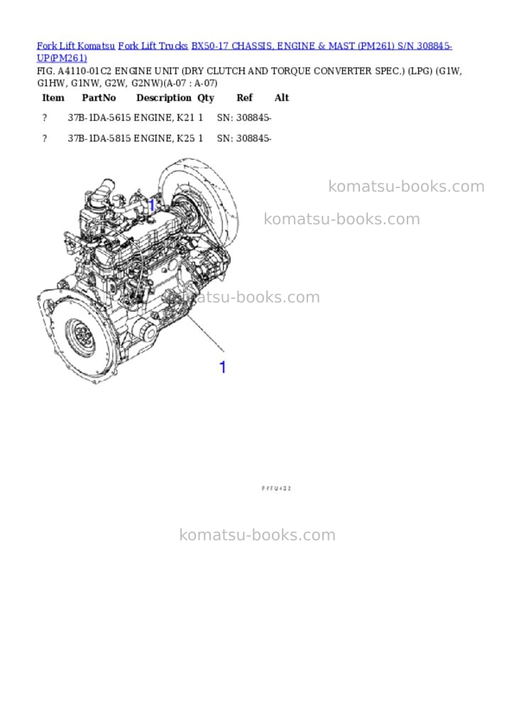 Komatsu BX50-17 CHASSIS, ENGINE & MAST (PM261) S/N 308845-UP Parts catalog cover Page 7 Komatsu BX50-17 CHASSIS, ENGINE & MAST (PM261) S/N 308845-UP Parts catalog cover Page 7