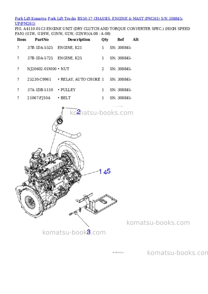 Komatsu BX50-17 CHASSIS, ENGINE & MAST (PM261) S/N 308845-UP Parts catalog cover Page 8 Komatsu BX50-17 CHASSIS, ENGINE & MAST (PM261) S/N 308845-UP Parts catalog cover Page 8