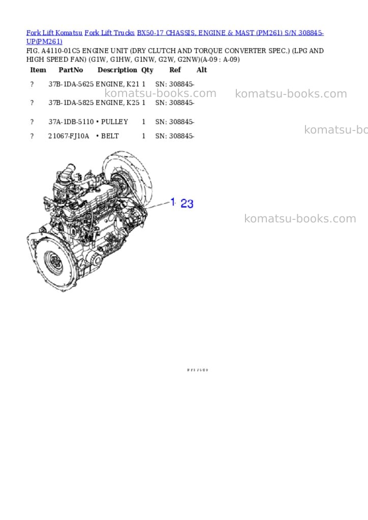 Komatsu BX50-17 CHASSIS, ENGINE & MAST (PM261) S/N 308845-UP Parts catalog cover Page 9 Komatsu BX50-17 CHASSIS, ENGINE & MAST (PM261) S/N 308845-UP Parts catalog cover Page 9