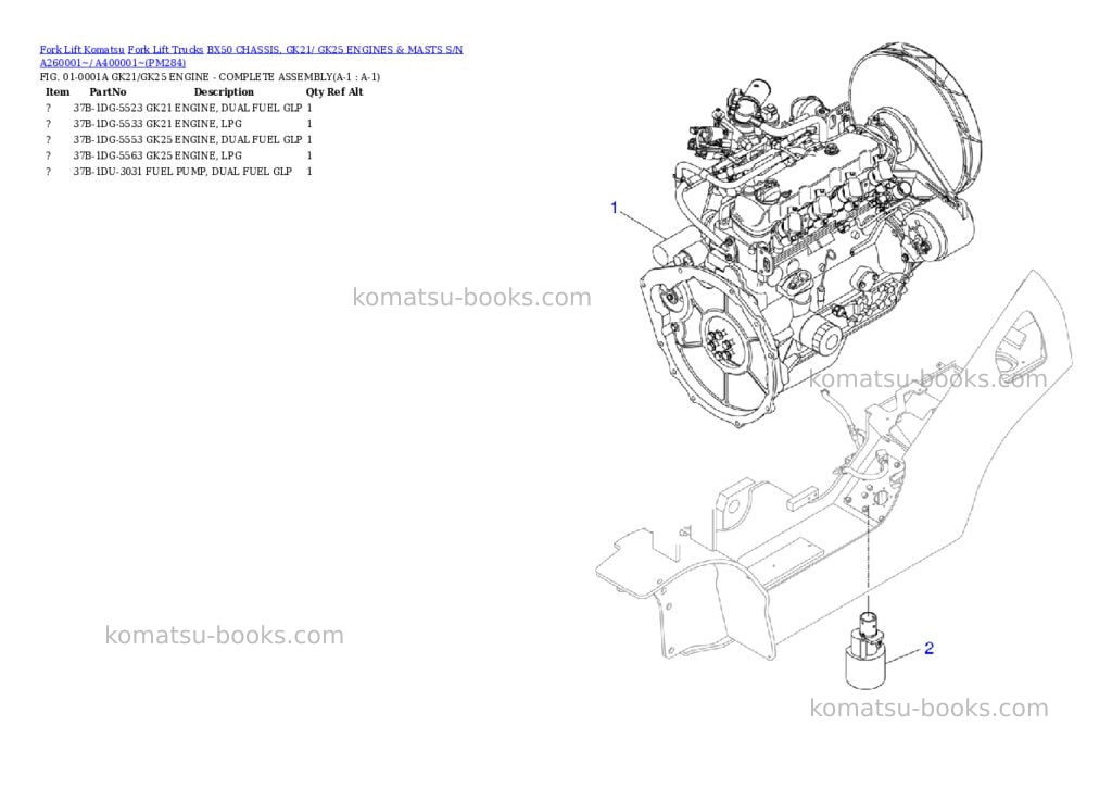 Komatsu bx50 chassis, gk21/ gk25 engines & masts s/n a260001~/ a400001~ Parts catalog cover Komatsu bx50 chassis, gk21/ gk25 engines & masts s/n a260001~/ a400001~ Parts catalog cover