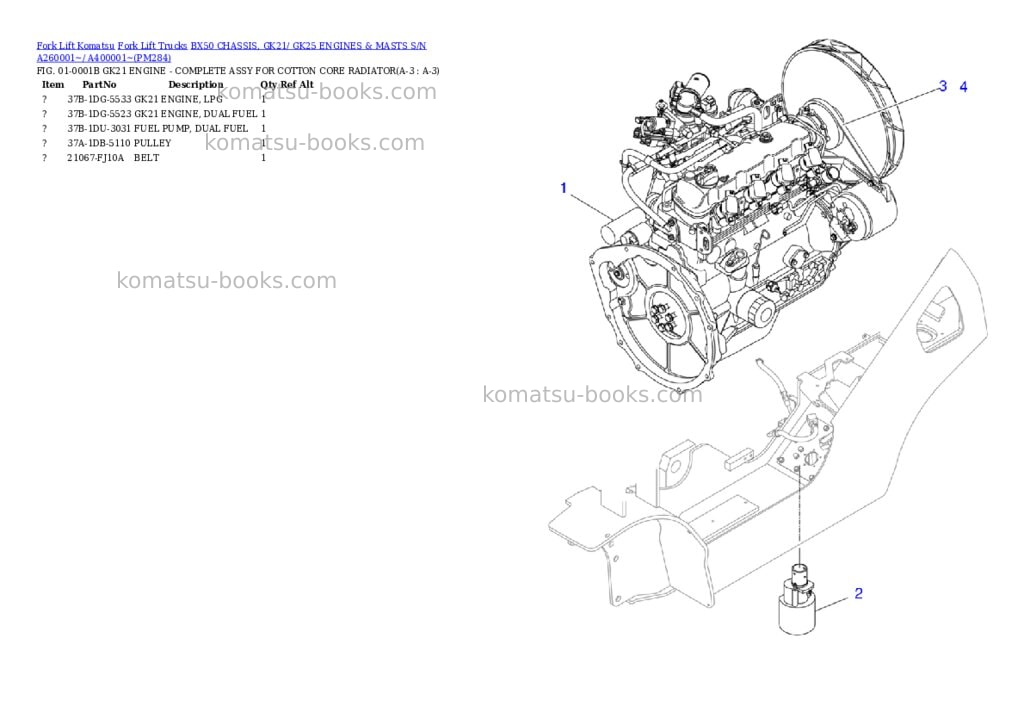 Komatsu bx50 chassis, gk21/ gk25 engines & masts s/n a260001~/ a400001~ Parts catalog cover Page 2 Komatsu bx50 chassis, gk21/ gk25 engines & masts s/n a260001~/ a400001~ Parts catalog cover Page 2