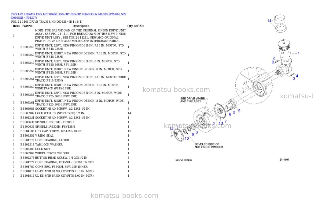 Komatsu ASX-HP/ BSX-HP CHASSIS & MASTS (PM307) S/N K06053B~ Parts catalog cover