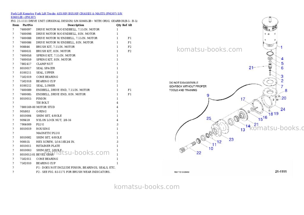 Komatsu ASX-HP/ BSX-HP CHASSIS & MASTS (PM307) S/N K06053B~ Parts catalog cover Page 2