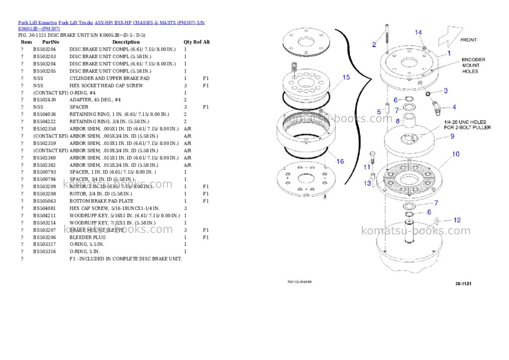 Komatsu ASX-HP/ BSX-HP CHASSIS & MASTS (PM307) S/N K06053B~ Parts catalog cover Page 7