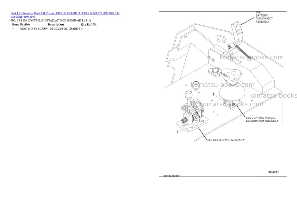 Komatsu ASX-HP/ BSX-HP CHASSIS & MASTS (PM307) S/N K06053B~ Parts catalog cover Page 8